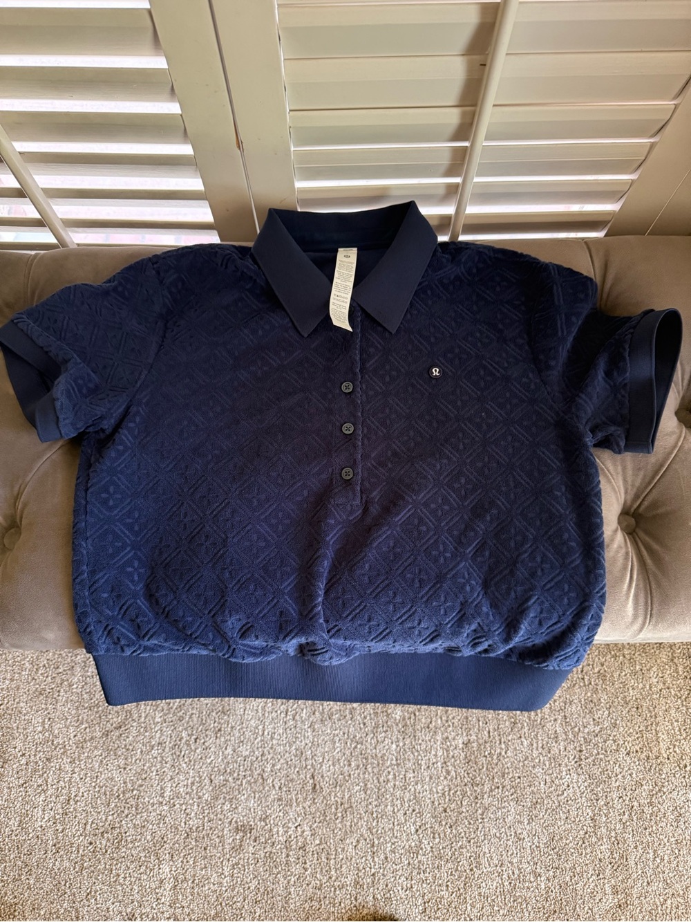 lululemon athletica Navy Textured Polo Button-Front Top